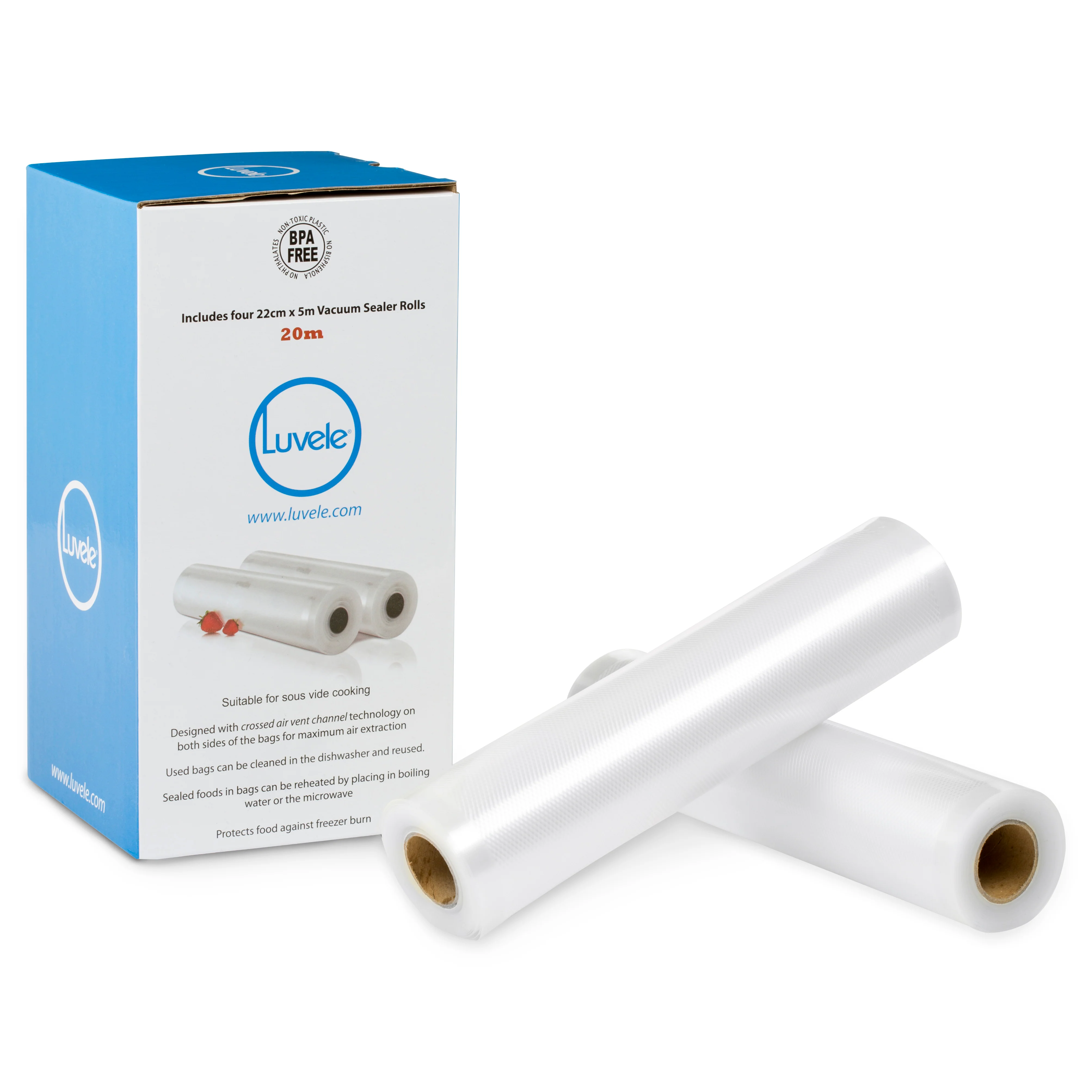 Luvele Vacuum Sealer Bag Rolls | 22cm by 20m Sous Vide Bags - Image 2